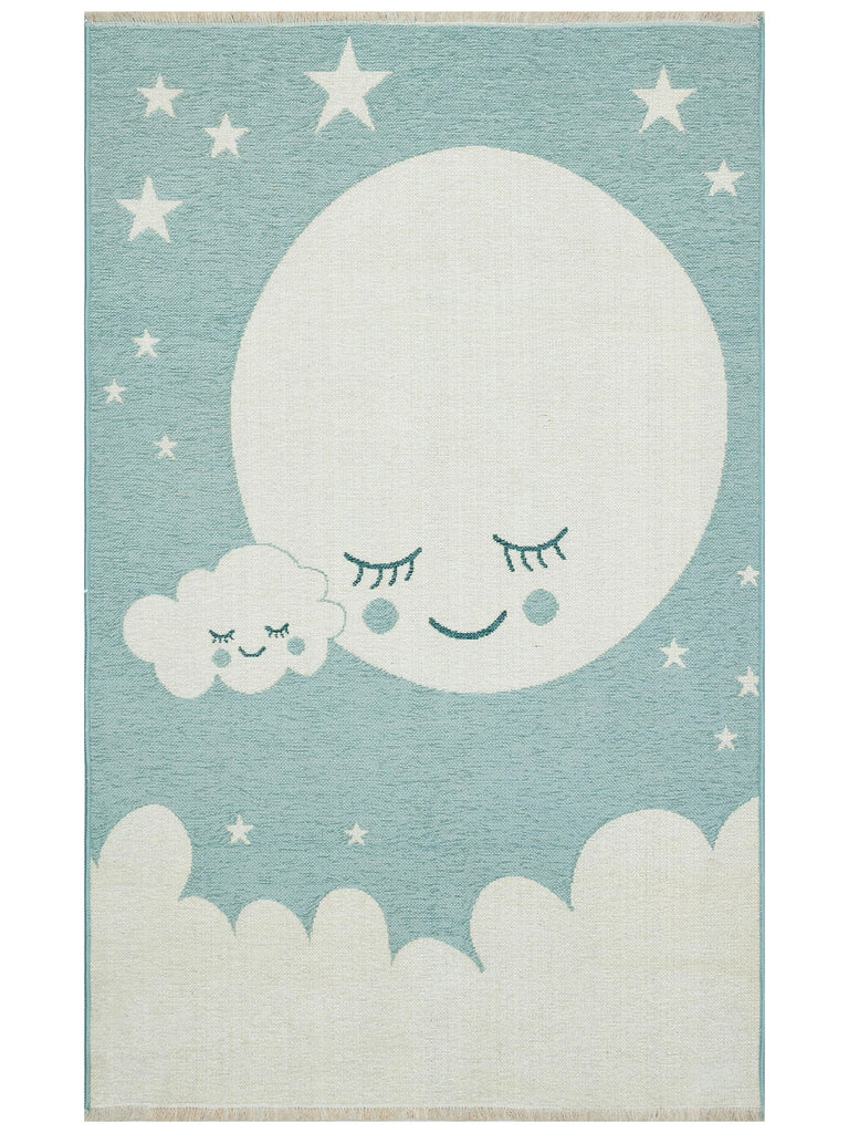 Baby Moon Cotton Washable Double-Sided Soft Textured Thin Children's Baby Room Carpet 02 BLUE