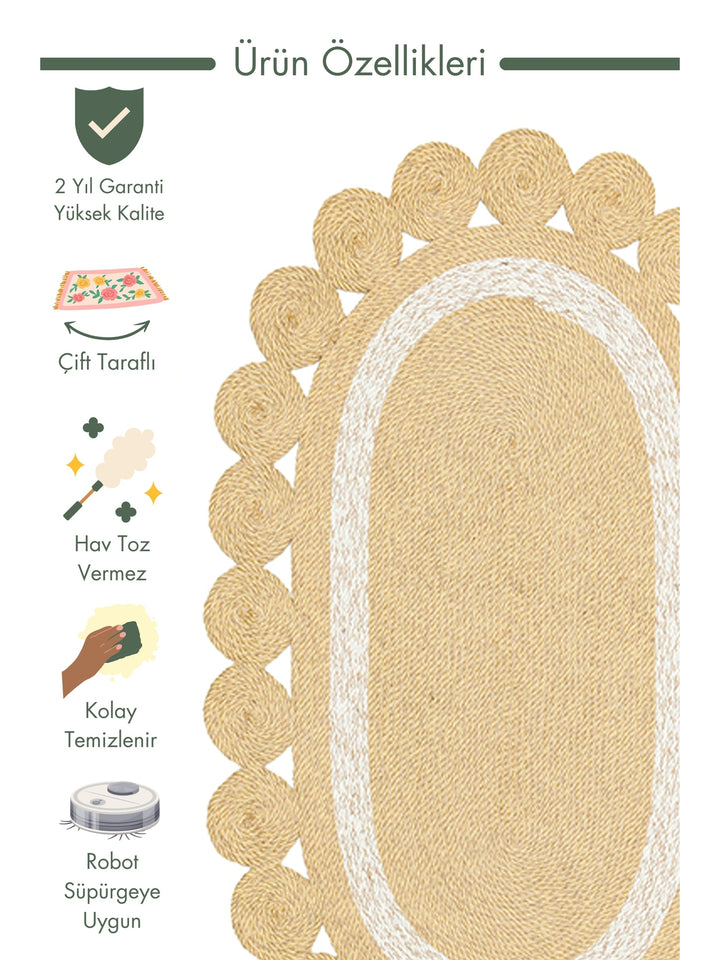 Cancun Jute Look Double Sided Living Room Hallway Kitchen Cotton Straw Knitted Carpet 04 NATURAL WHI