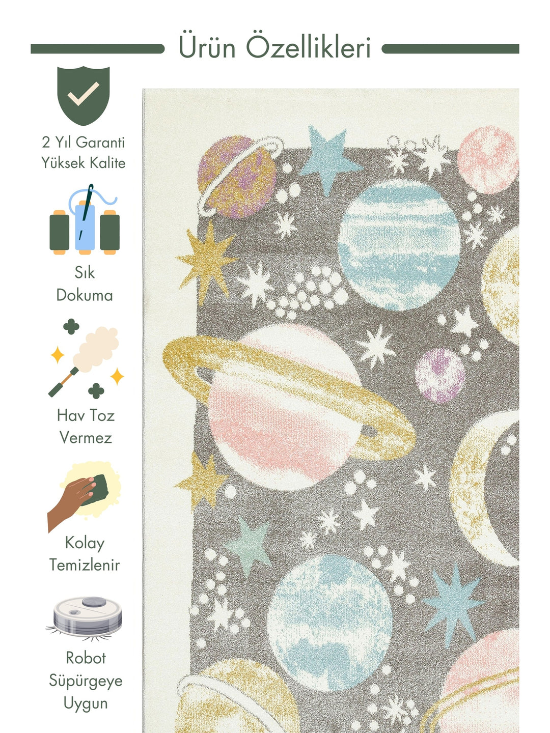 Carpetdocia Kids Fun Space and Planet Themed Children's Carpet 23 PASTEL