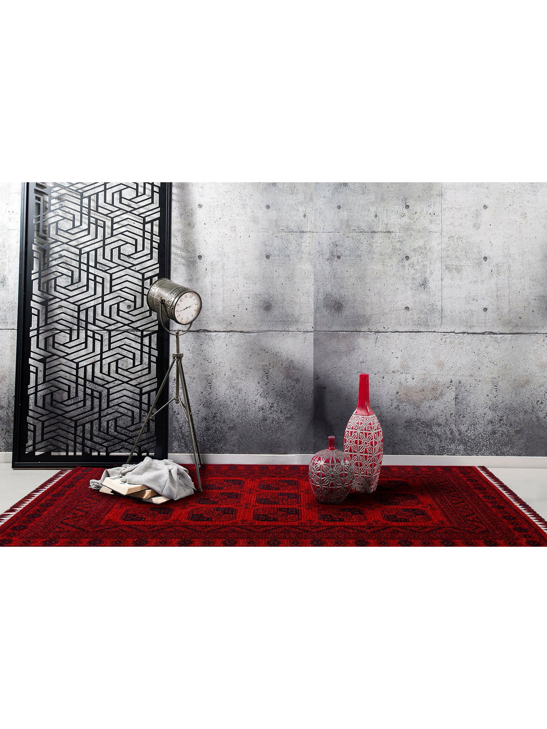 Uyghur Afghan Yagcibedir Patterned Washable Non-Slip Living Room Hall Hallway Fine Woven Carpet 01 RED