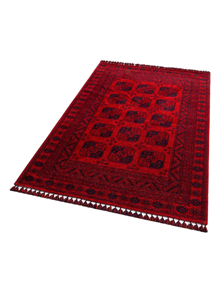 Uyghur Afghan Yagcibedir Patterned Washable Non-Slip Living Room Hall Hallway Fine Woven Carpet 01 RED