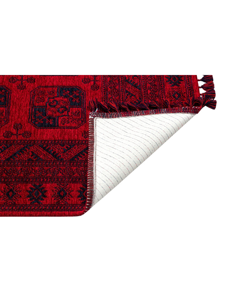 Uyghur Afghan Yagcibedir Patterned Washable Non-Slip Living Room Hall Hallway Fine Woven Carpet 01 RED