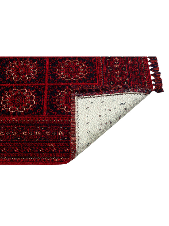 Uyghur Afghan Yagcibedir Patterned Washable Non-Slip Living Room Hall Hallway Fine Woven Carpet 03 RED