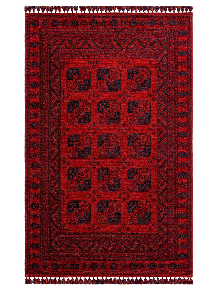 Uyghur Afghan Yagcibedir Patterned Washable Non-Slip Living Room Hall Hallway Fine Woven Carpet 01 RED