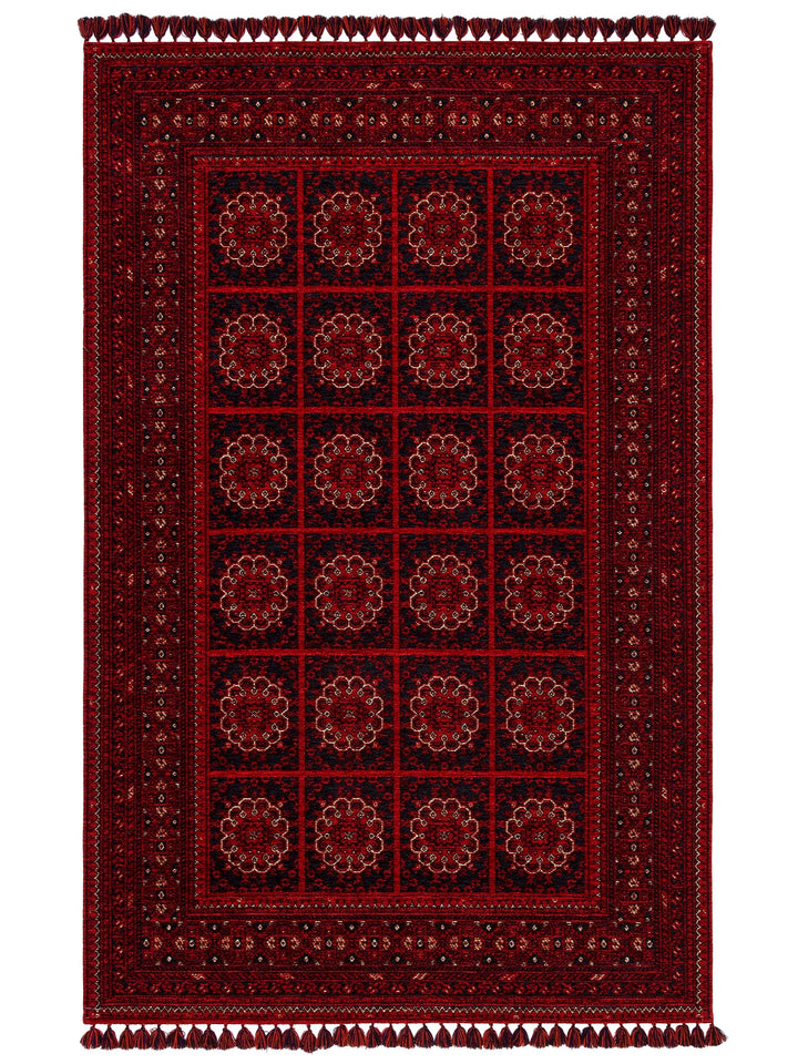 Uyghur Afghan Yagcibedir Patterned Washable Non-Slip Living Room Hall Hallway Fine Woven Carpet 03 RED