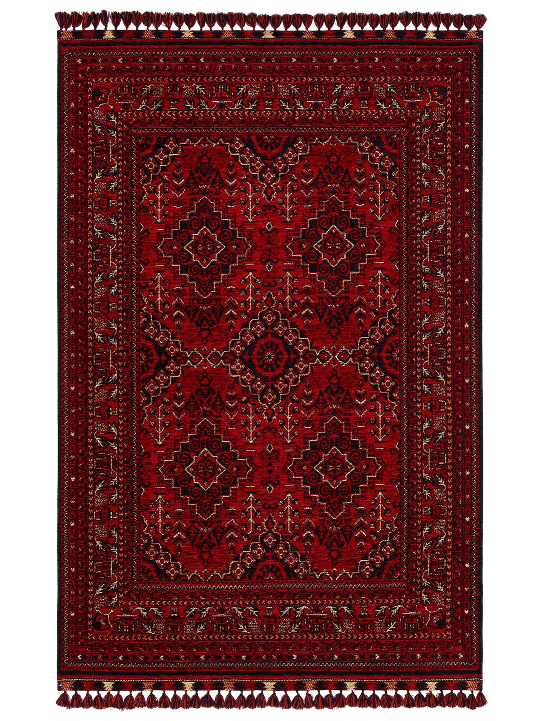 Uyghur Afghan Yagcibedir Patterned Washable Non-Slip Living Room Hall Hallway Fine Woven Carpet 05 RED