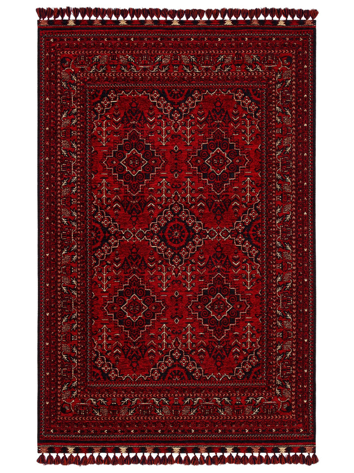 Uyghur Afghan Yagcibedir Patterned Washable Non-Slip Living Room Hall Hallway Fine Woven Carpet 05 RED