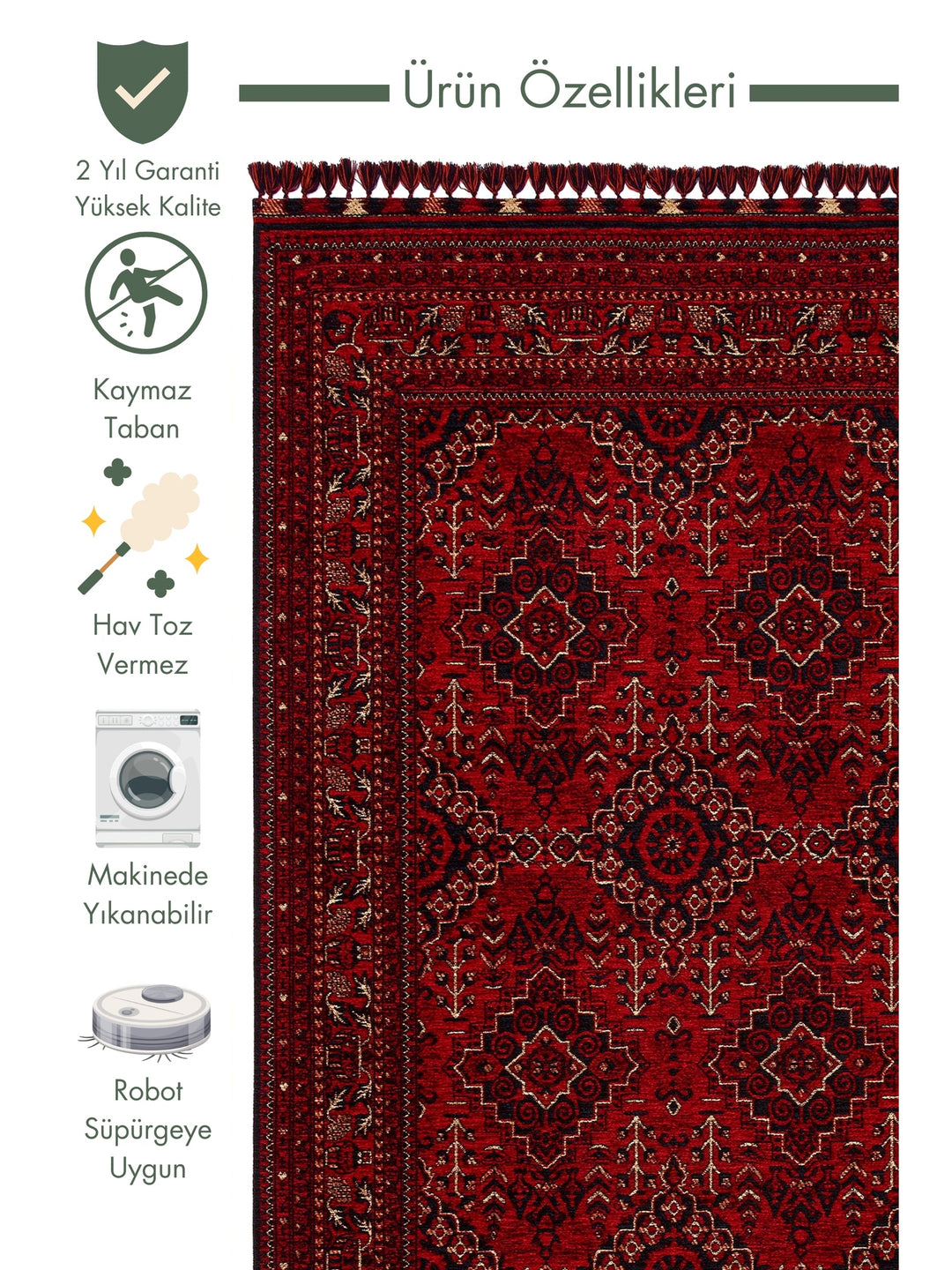 Uyghur Afghan Yagcibedir Patterned Washable Non-Slip Living Room Hall Hallway Fine Woven Carpet 05 RED