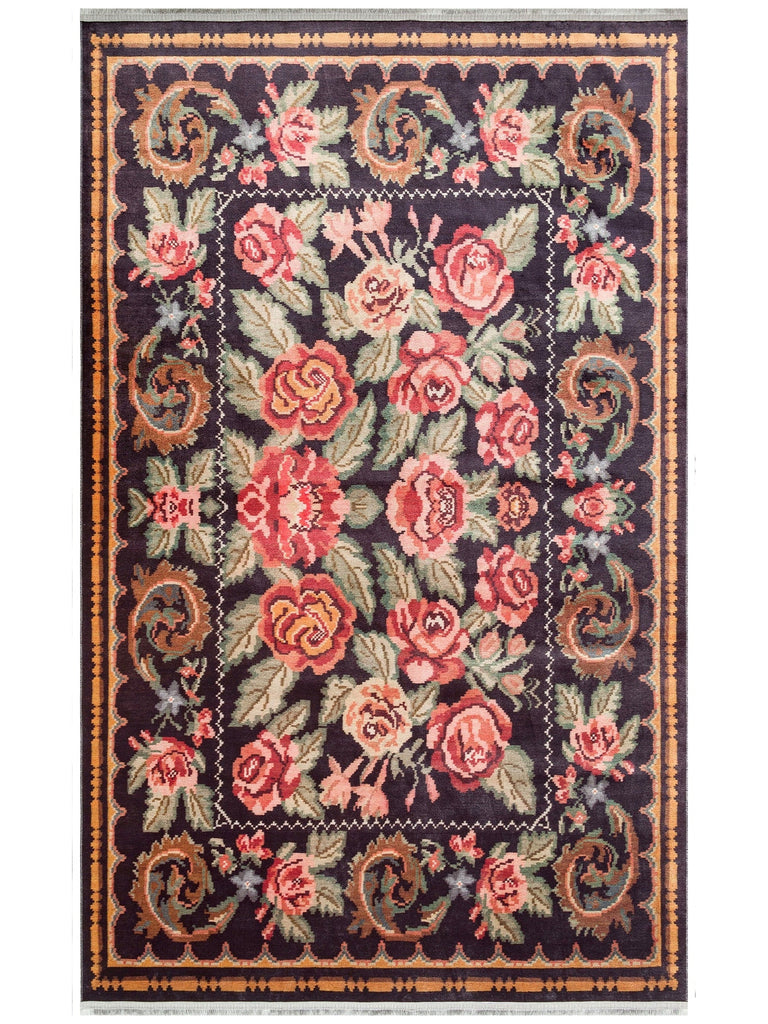 Historic Series Non-Slip Antique Patterned Living Room Sitting Room Corridor Kitchen Washable Carpet 02 BLACK