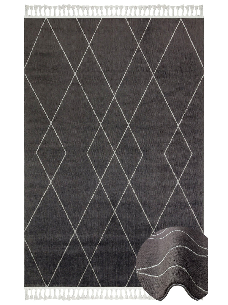 Lounge Series Living Room Corridor Soft Modern Carpet with Ethnic Patterns 02 BLACK GREY