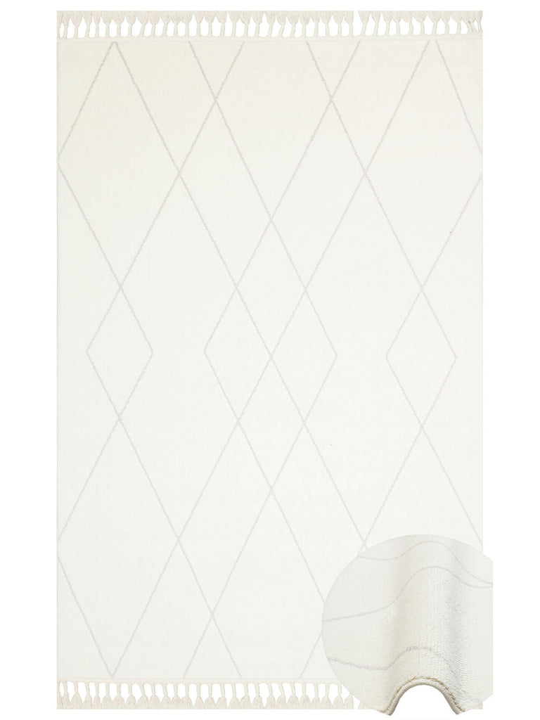 Lounge Serisi Etnik Desenlere Sahip Salon Oturma Odası Koridor Yumuşak Modern Halı 02 WHITE