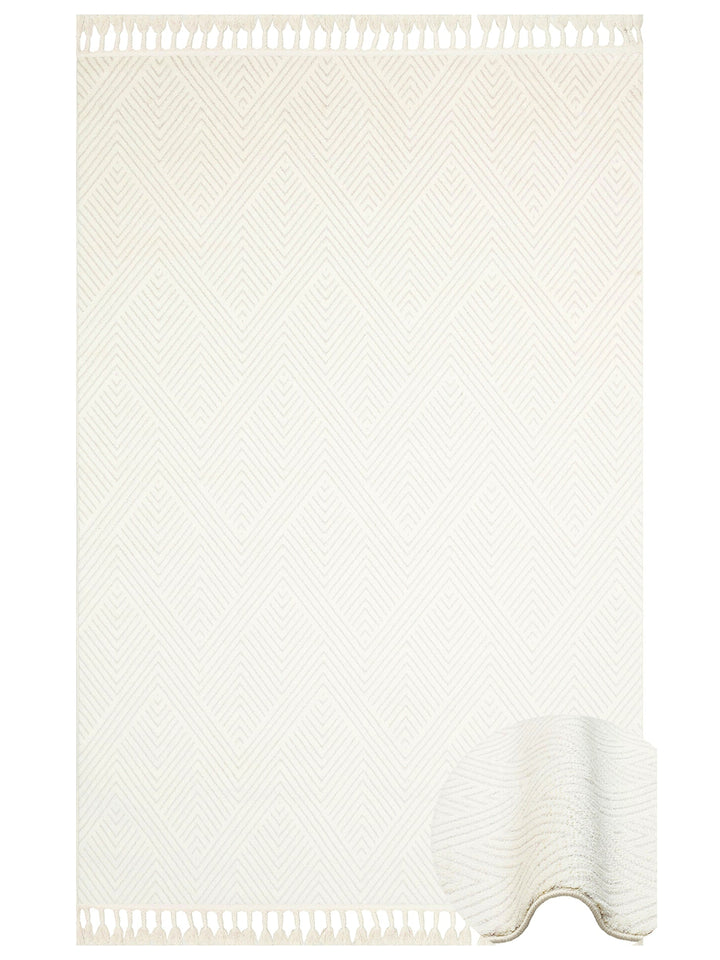 Lounge Series Ethnic Patterned Living Room Hallway Soft Modern Carpet 01 WHITE