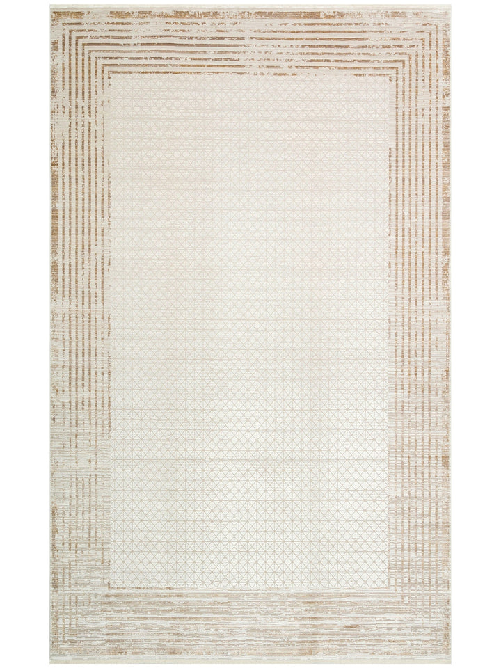 Mumbai Series Art Deco Patterned High Quality Tight Woven Shiny Living Room Carpet 01 CREAM GOLD