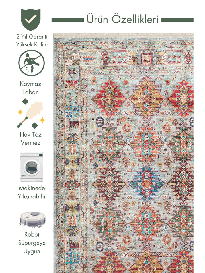 Historic Series Non-Slip Antique Patterned Living Room Living Room Corridor Kitchen Washable Carpet 06 AQUA