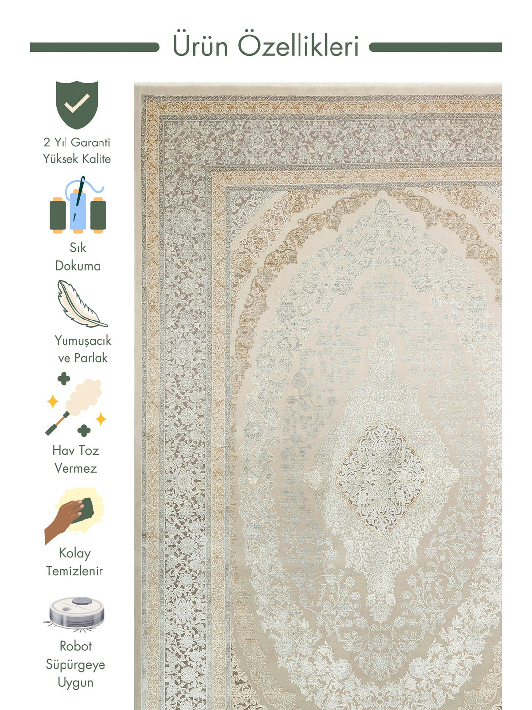 Mumbai Series Classic Patterned High Quality Tight Woven Bright Living Room Carpet 08 CREAM GREY