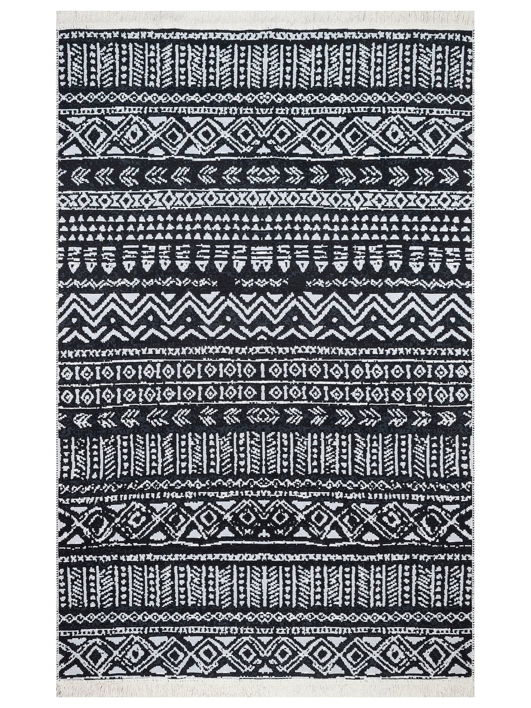 Maya 100% Natural Cotton Washable Double Sided Living Room Kitchen Corridor Modern Rug 03 BLACK