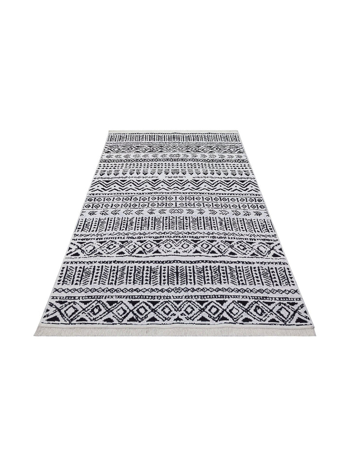 Maya 100% Natural Cotton Washable Double Sided Living Room Kitchen Corridor Modern Rug 03 BLACK