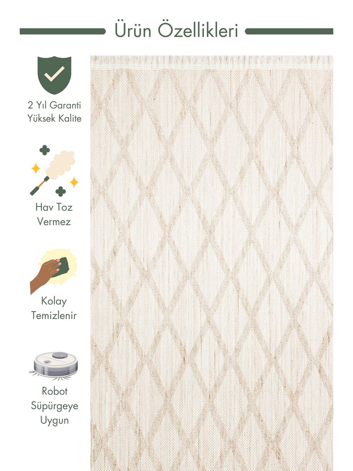 Comfy Modern Patterned Living Room Hallway Entrance Bedroom Knitted Carpet 04 BEIGE