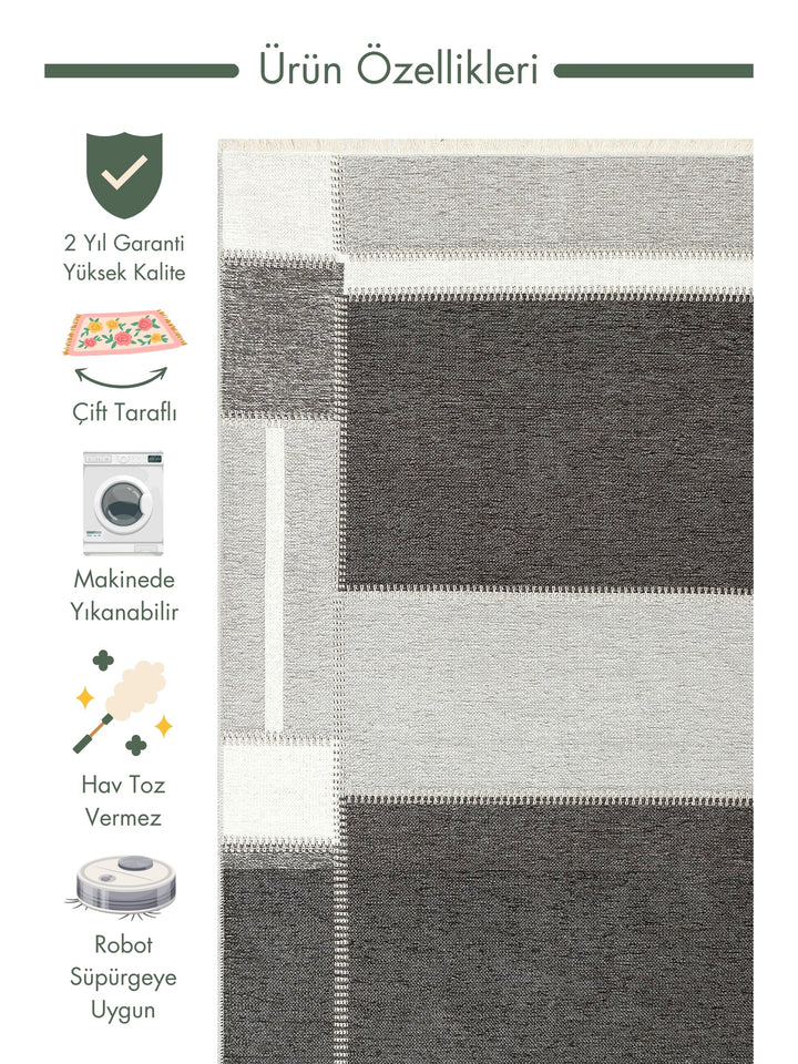 Yellowstone Cotton Washable Double Sided Living Room Hallway Kitchen Scandinavian Rug 08GREYANT