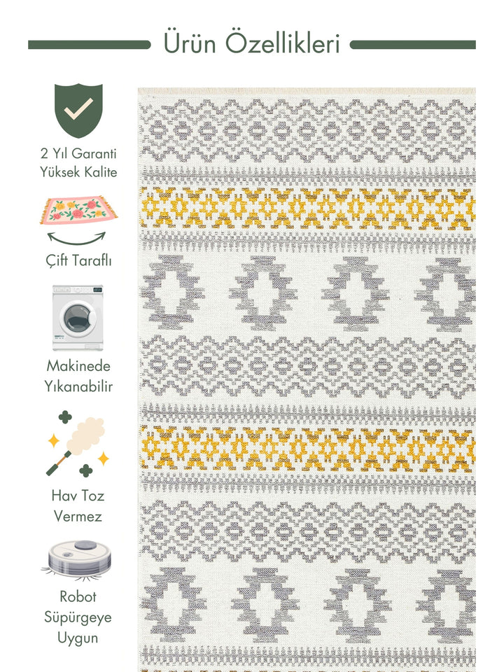 Yellowstone Cotton Washable Double Sided Living Room Hallway Kitchen Scandinavian Rug 09GRYYEL