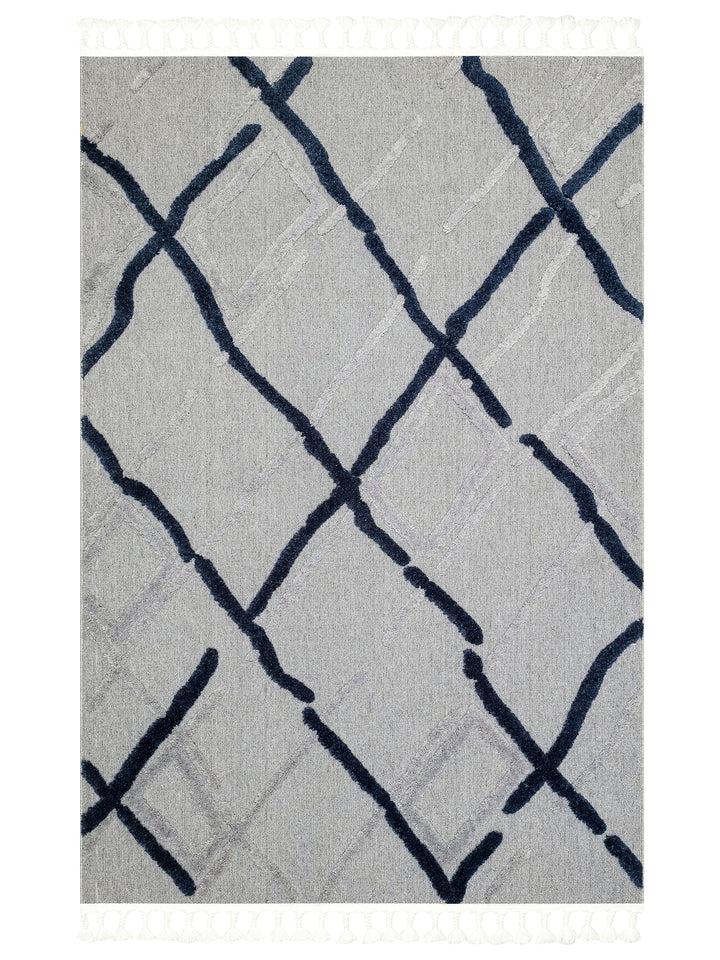 Tabasco Series Ethnic Patterned Living Room Hall Hallway Modern Scandinavian Carpet TAB 03 GREY NAVY