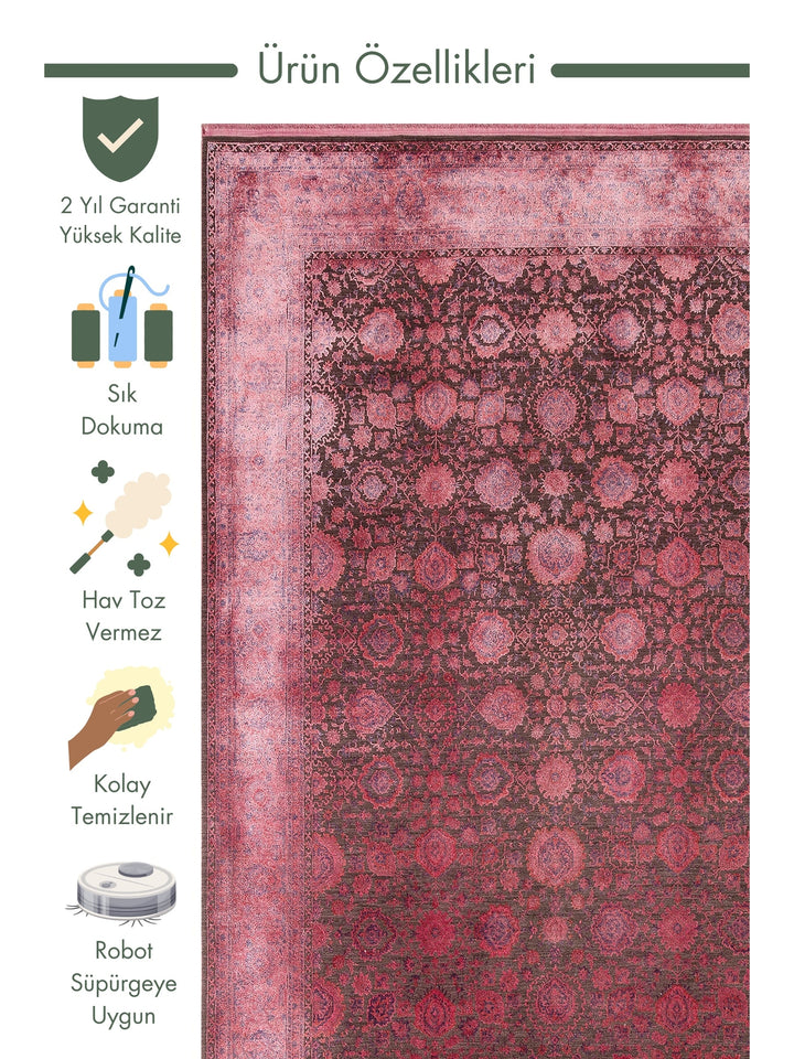 Kashmir Series Rich Coloured Stylish Living Room Carpet Produced with Special Dyeing Process 01 FUSCHIA