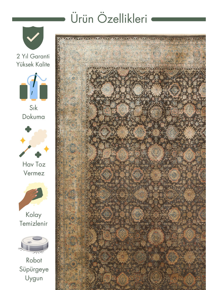 Kashmir Series Rich Coloured Stylish Living Room Carpet Produced with Special Dyeing Process 01 OLIVE