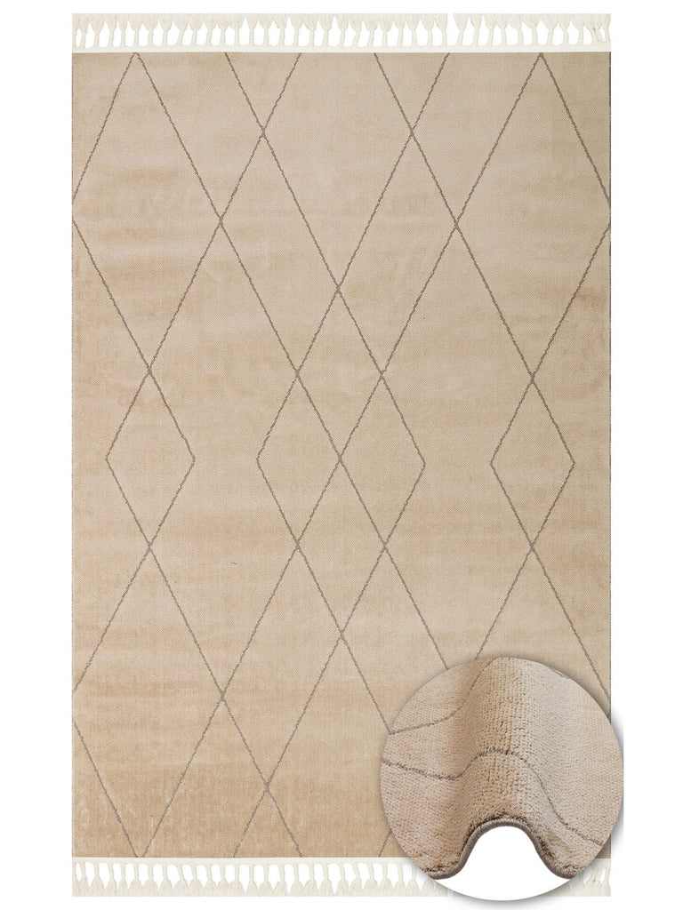 Lounge Serisi Etnik Desenlere Sahip Salon Oturma Odası Koridor Yumuşak Modern Halı 02 BEIGE