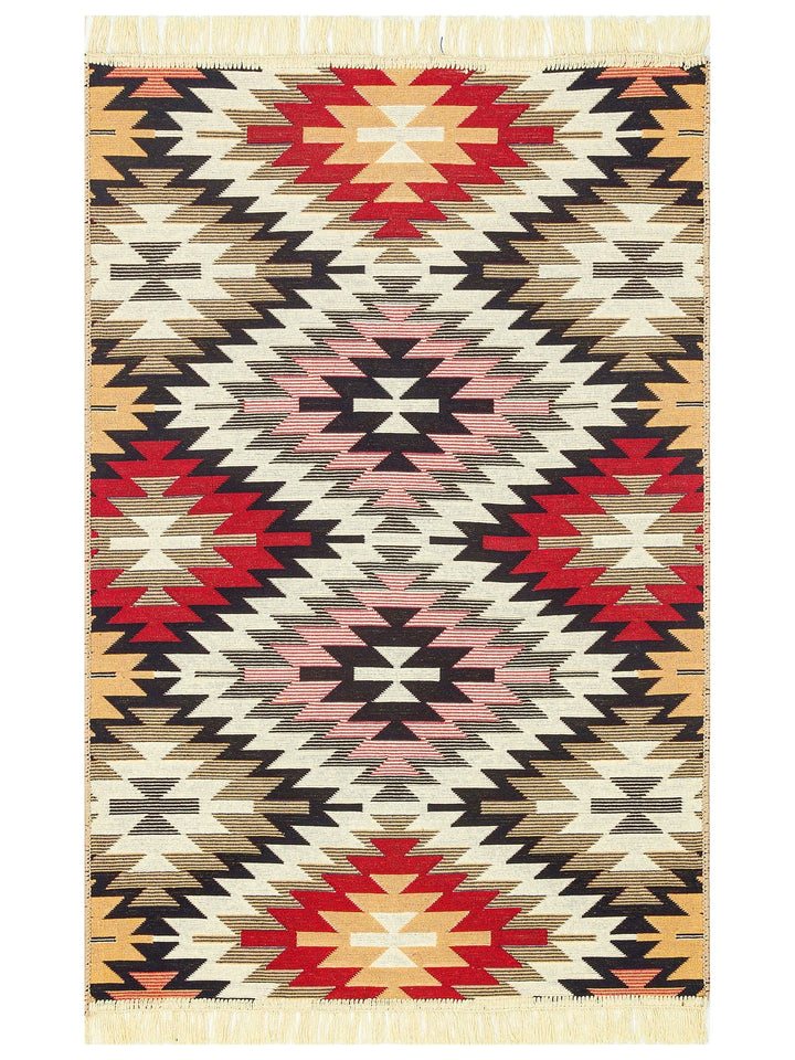 Maya 100% Natural Cotton Washable Double Sided Living Room Kitchen Corridor Modern Rug 33 RED