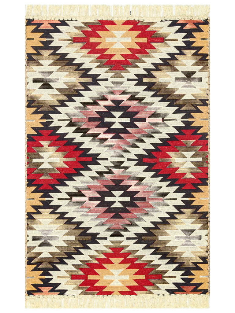 Maya 100% Natural Cotton Washable Double Sided Living Room Kitchen Corridor Modern Rug 33 RED