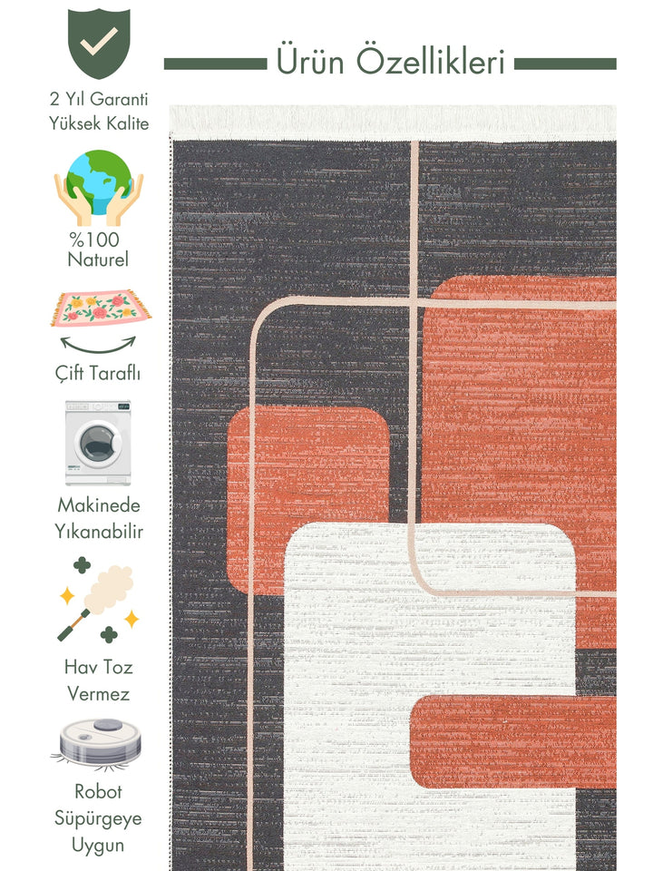 Maya 100% Natural Cotton Washable Double Sided Living Room Kitchen Hallway Modern Rug 36BLCKTERR