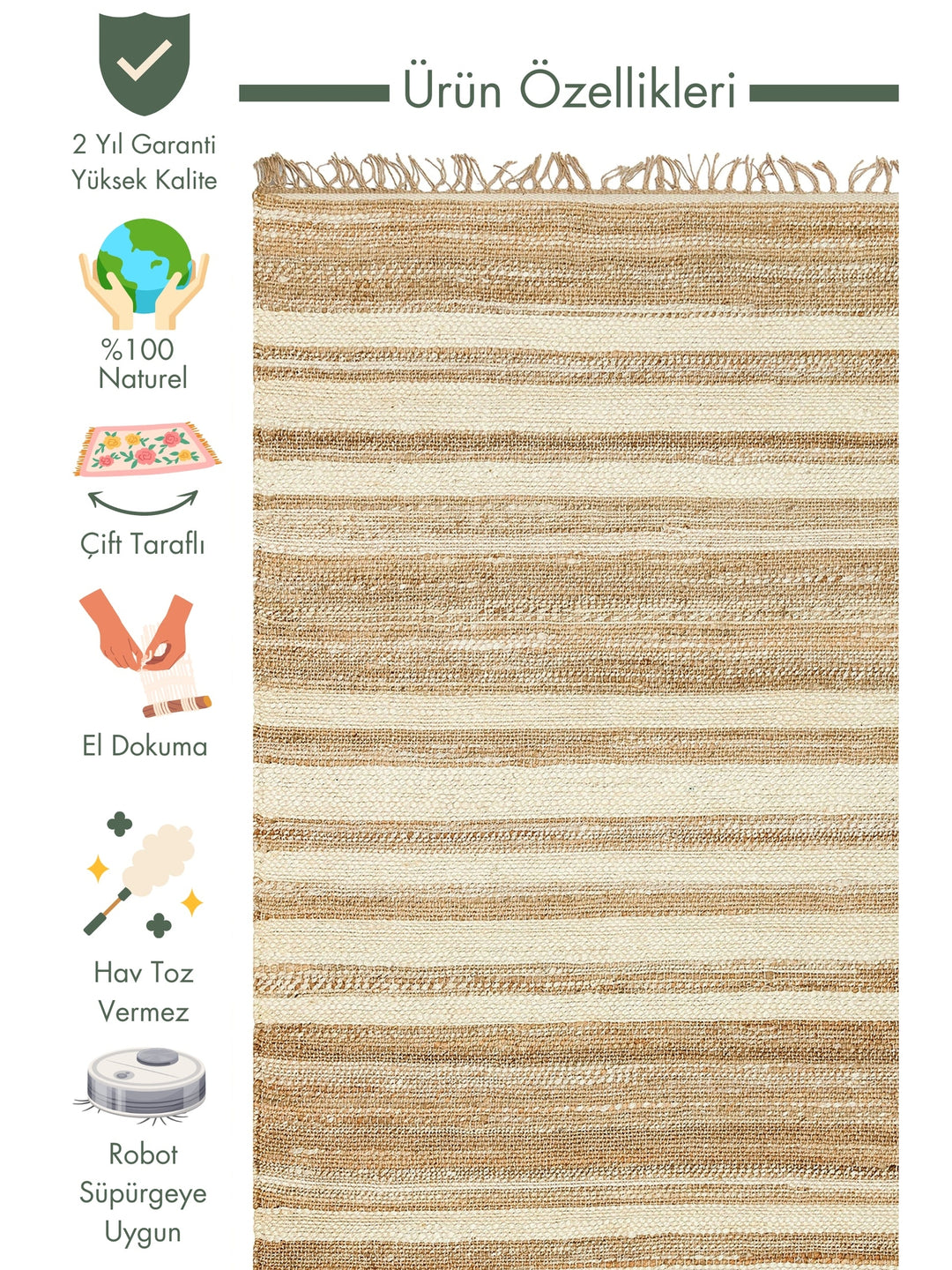 Crown Jute %100 Natural Hand Woven Living Room Corridor Entrance Kitchen Balcony Wicker Carpet 11 NATWHIXW