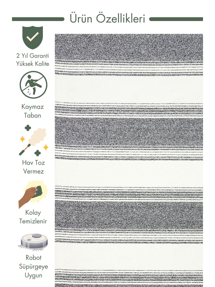 Atacama Cotton Non-Slip Based Living Room Corridor Entrance Kitchen Fine Woven Modern Carpet 02 WHIBLACK