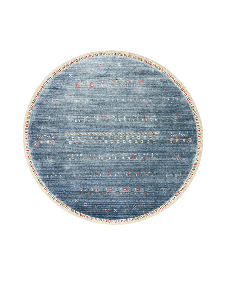 Oushak Carnaval 100% Natural Easy to Clean Handmade Round Uşak Carpet 06 BLUE Q