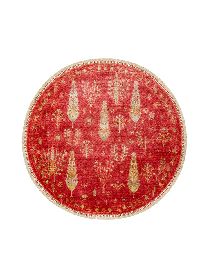 Oushak Carnaval 100% Natural Easy to Clean Handmade Round Uşak Carpet 08 REDQ