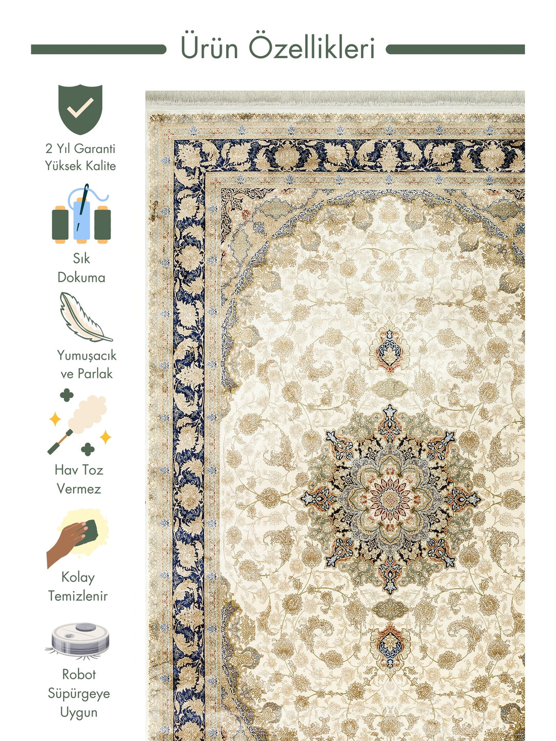 Topkapi Series High Quality Dense Woven Classic Patterned Special Shiny Living Room Carpet 04 CREAM