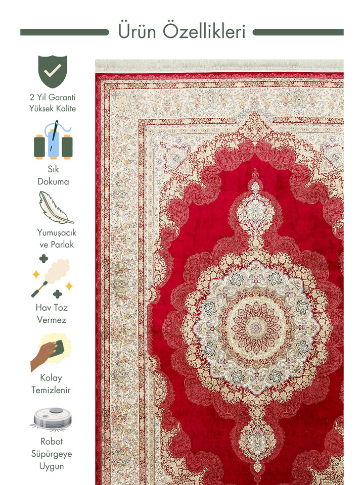 Topkapi Series High Quality Dense Woven Classic Patterned Special Shiny Living Room Carpet 05 RED