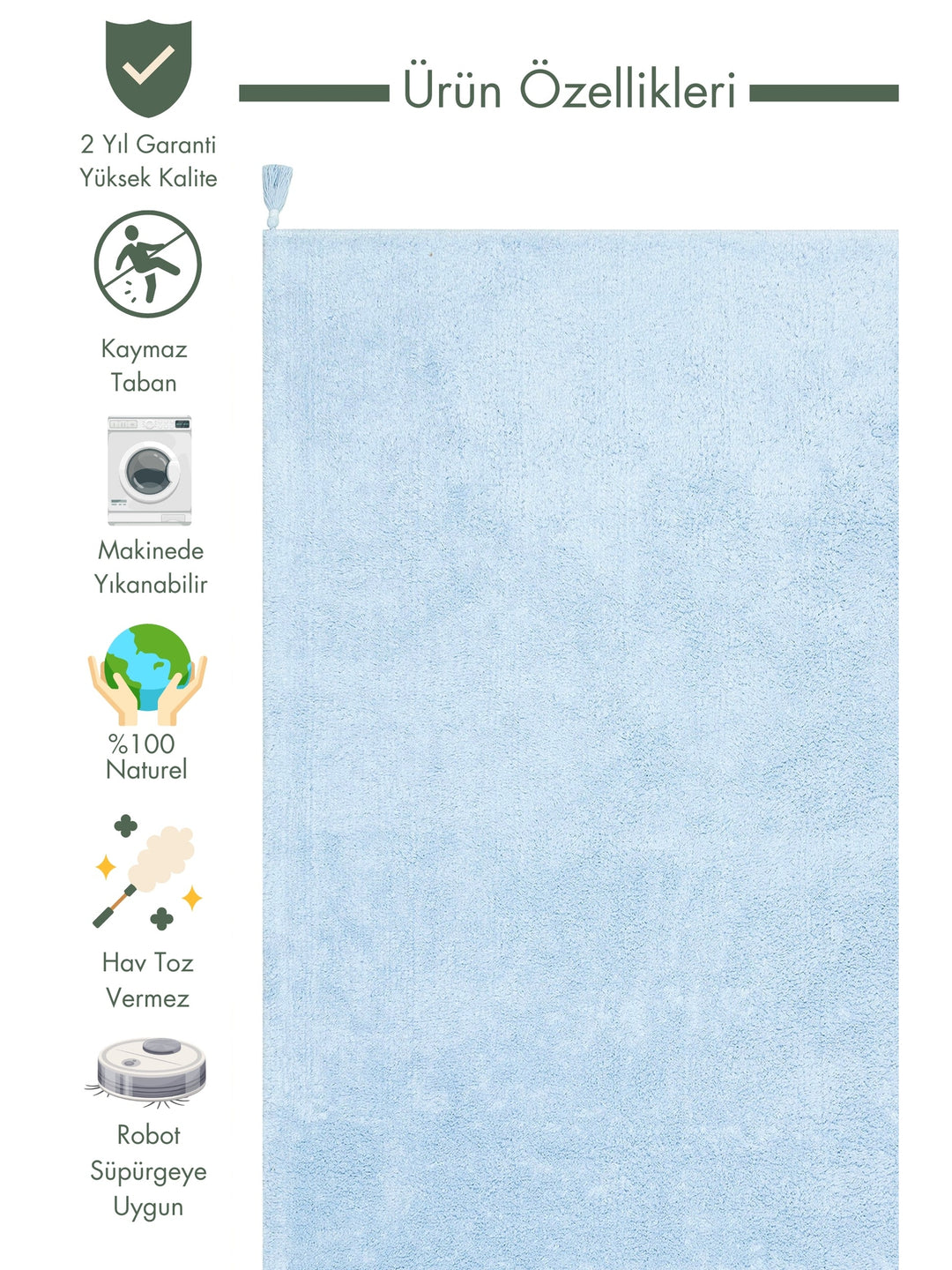 Cotton Baby 100% Natural Cotton Washable Non-Slip Based Baby Rug PLAIN BLUE