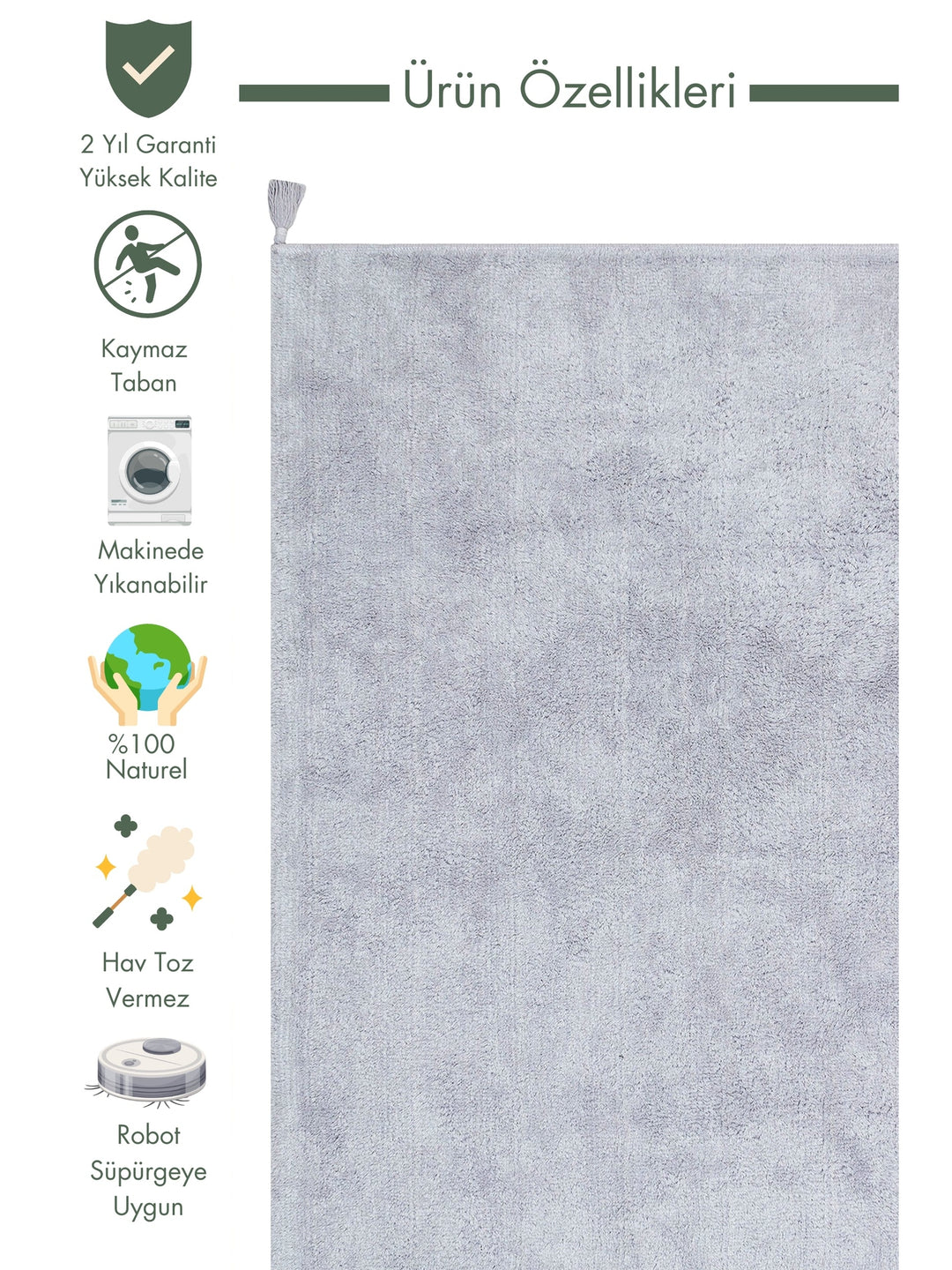 Cotton Baby 100% Natural Cotton Washable Non-Slip Based Baby Rug PLAIN GREY