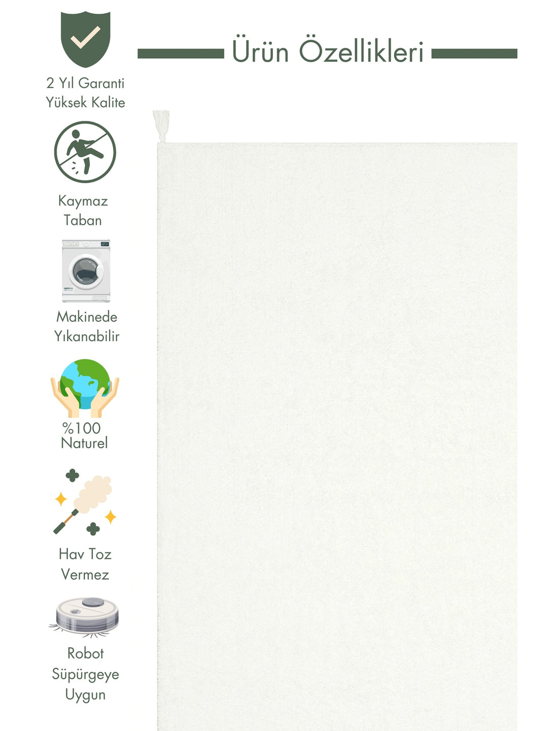 Cotton Baby 100% Natural Cotton Washable Non-Slip Based Baby Rug PLAIN WHITE