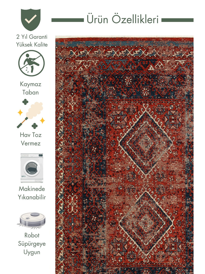 Cappadocia Antique Patterned Living Room Hall Kitchen Corridor Washable Non-Slip Based Rug 02 MULTY