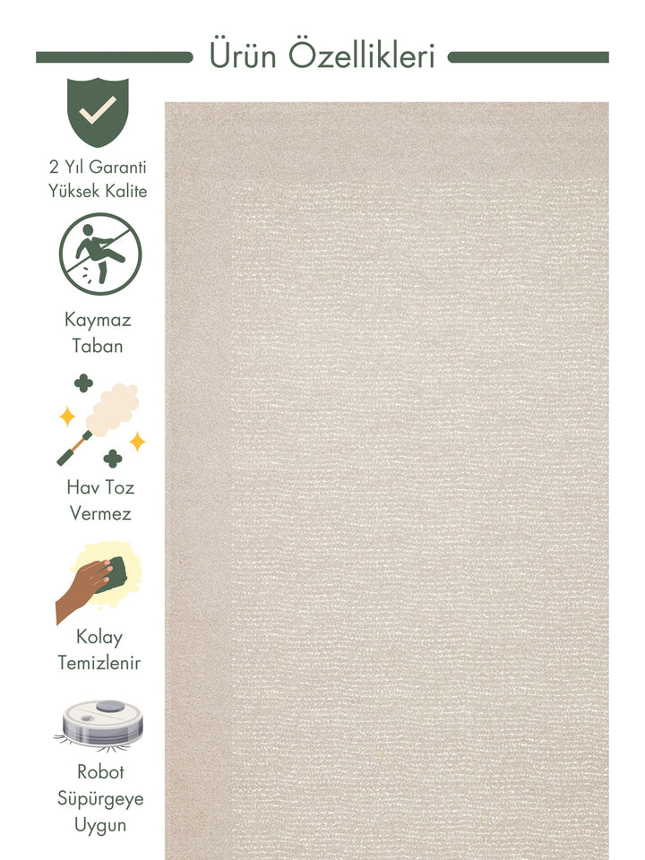 Atacama Cotton Non-Slip Based Living Room Corridor Entrance Kitchen Fine Woven Modern Carpet 01 BEIGE