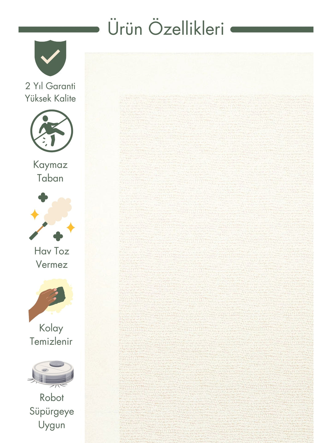 Atacama Cotton Non-Slip Based Living Room Corridor Entrance Kitchen Fine Woven Modern Carpet 01 CREAM