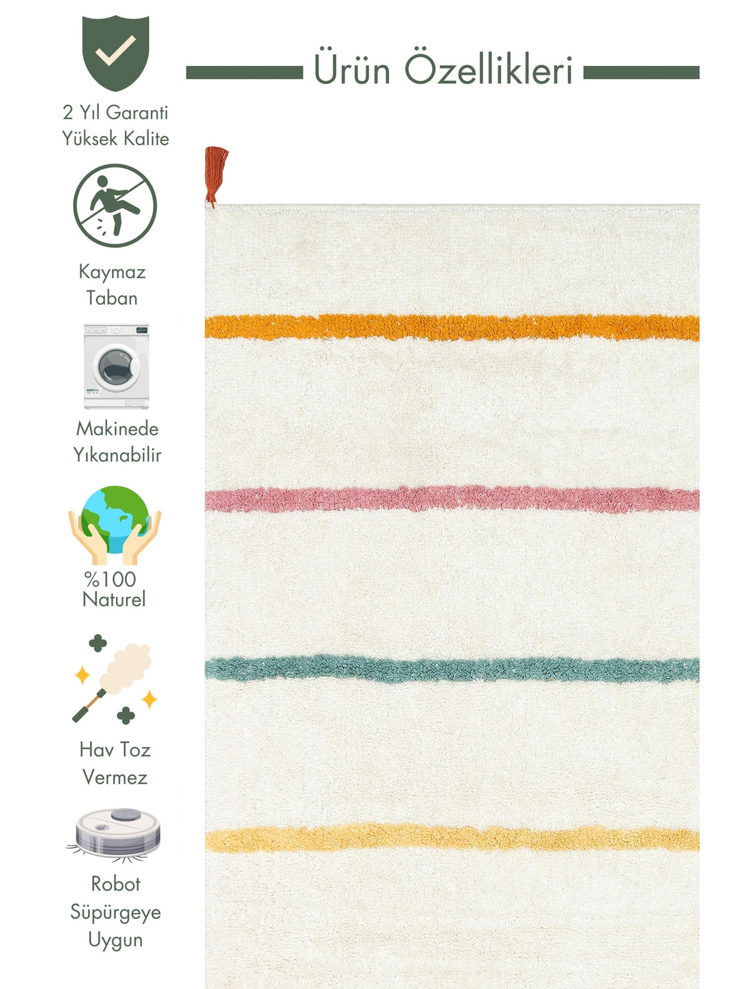 Cotton Baby 100% Natural Cotton Washable Non-Slip Based Baby Rug 01 MULTY XW