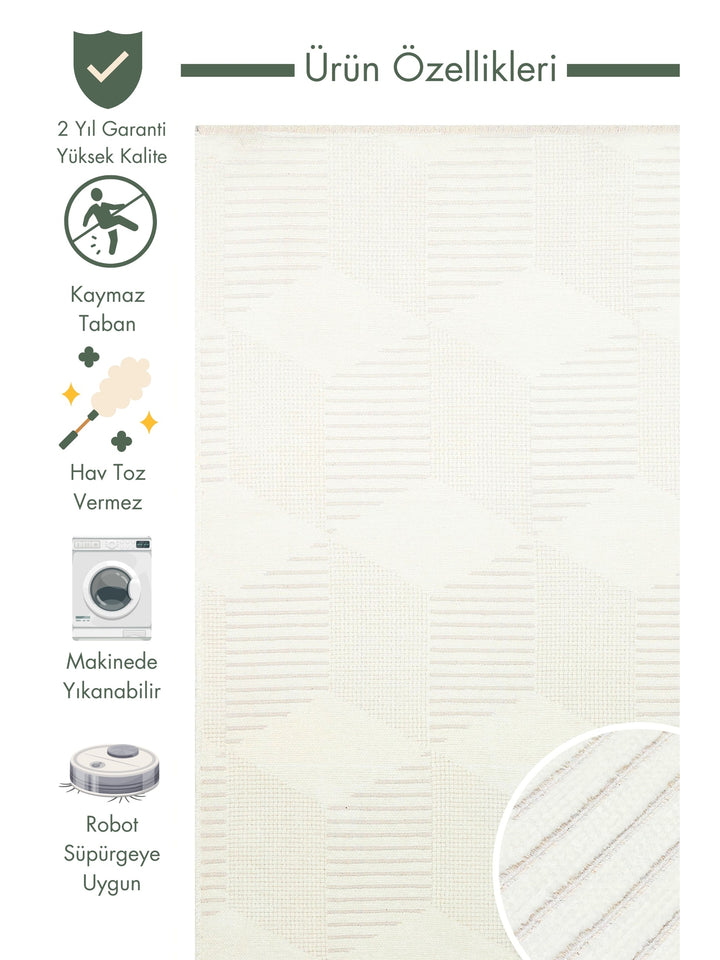 Lino Series Kitchen Living Room Hall Entrance Hallway Washable Non-Slip Based Cotton Rug 01 CREAM