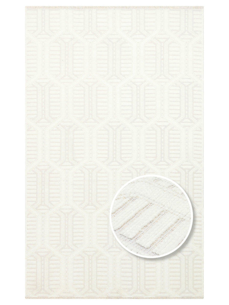 Lino Series Kitchen Living Room Hall Entrance Hallway Washable Non-Slip Based Cotton Rug 03 CREAM