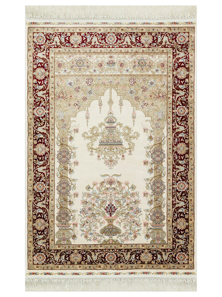 Topkapi Prayer Rug Classic Patterned High Quality Special Shiny Gift Dowry Prayer Rug 01CREAMRED