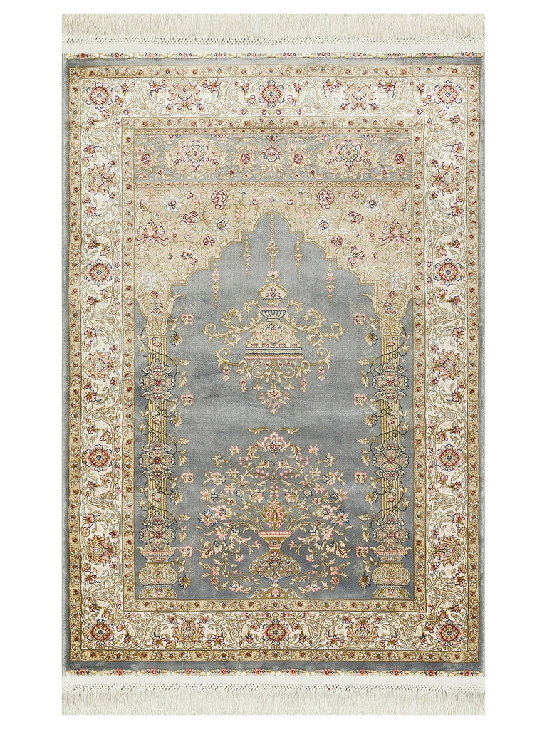 Topkapi Prayer Rug Classic Patterned High Quality Special Shiny Gift Dowry Prayer Rug 01 GREY