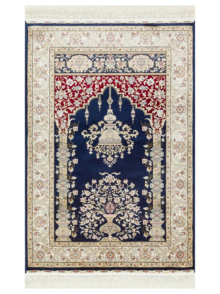 Topkapi Prayer Rug Classic Patterned High Quality Special Shiny Gift Dowry Prayer Rug 01 NAVY