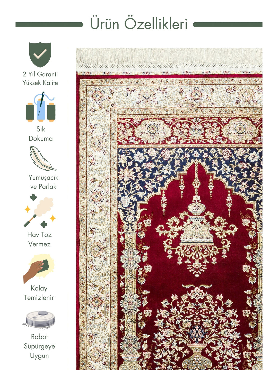 Topkapi Prayer Rug Classic Patterned High Quality Special Shiny Gift Dowry Prayer Rug 01 RED